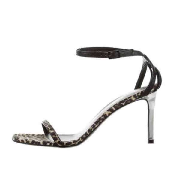 SAINT LAURENT LEOPARD PRINT SANDAL WITH SILVER HEEL NIB Size 38 - Picture 3 of 5